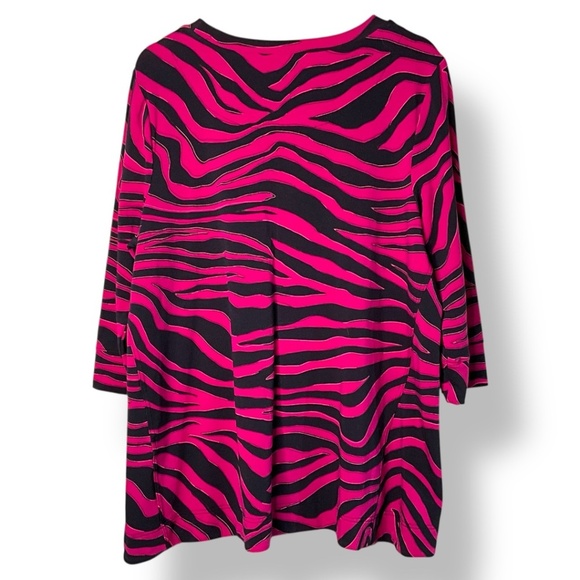 CHICO’S ZENERGY French Terry Fuschia Black Zebra Print Tunic Top 3/4 Sleeve 16 - Picture 4 of 10